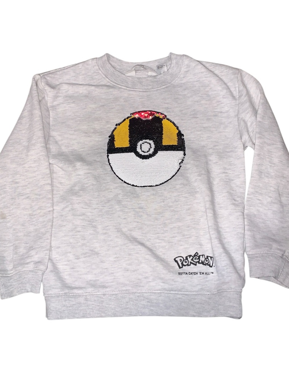H&M Pokémon Boys 5/6 Grey Flip Sequin Ball Pullover Sweatshirt